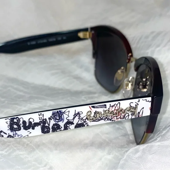 Burberry Women’s Graffiti Print Sunglasses Brown/Red & Gold - Picture 7 of 14